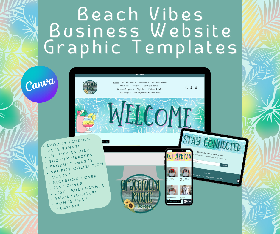 Beach Vibes Business Website Graphics Template Bundle