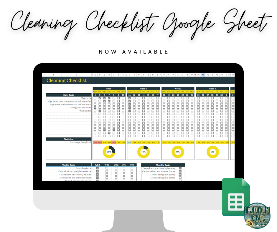 Cleaning Check List | 3 Months | Google Sheets Spreadsheet