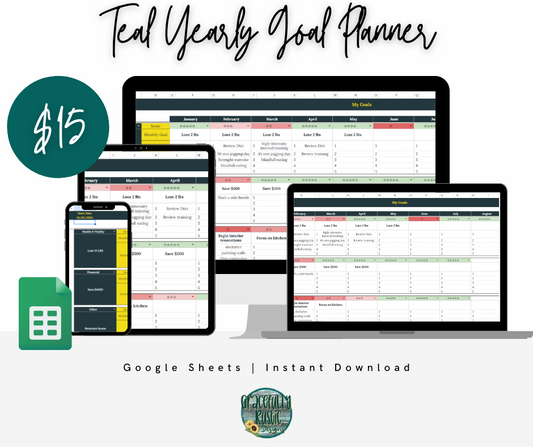 Teal Yearly Goal Planner | Google Sheets Spreadsheet