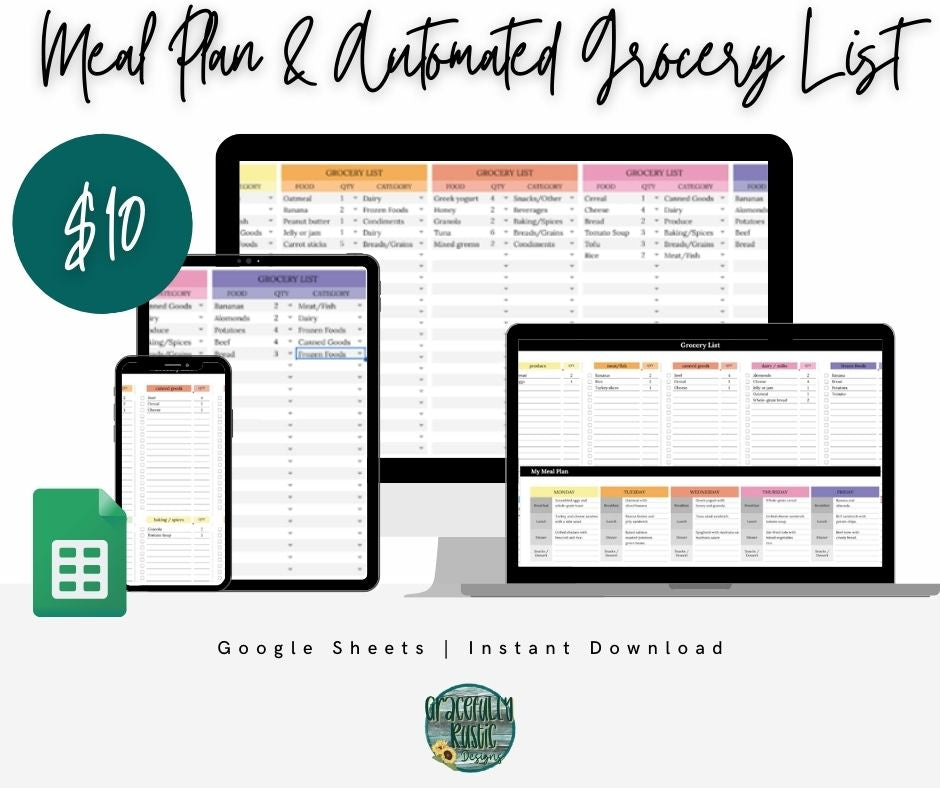 Meal Planner & Grocery List | Google Sheets Spreadsheet