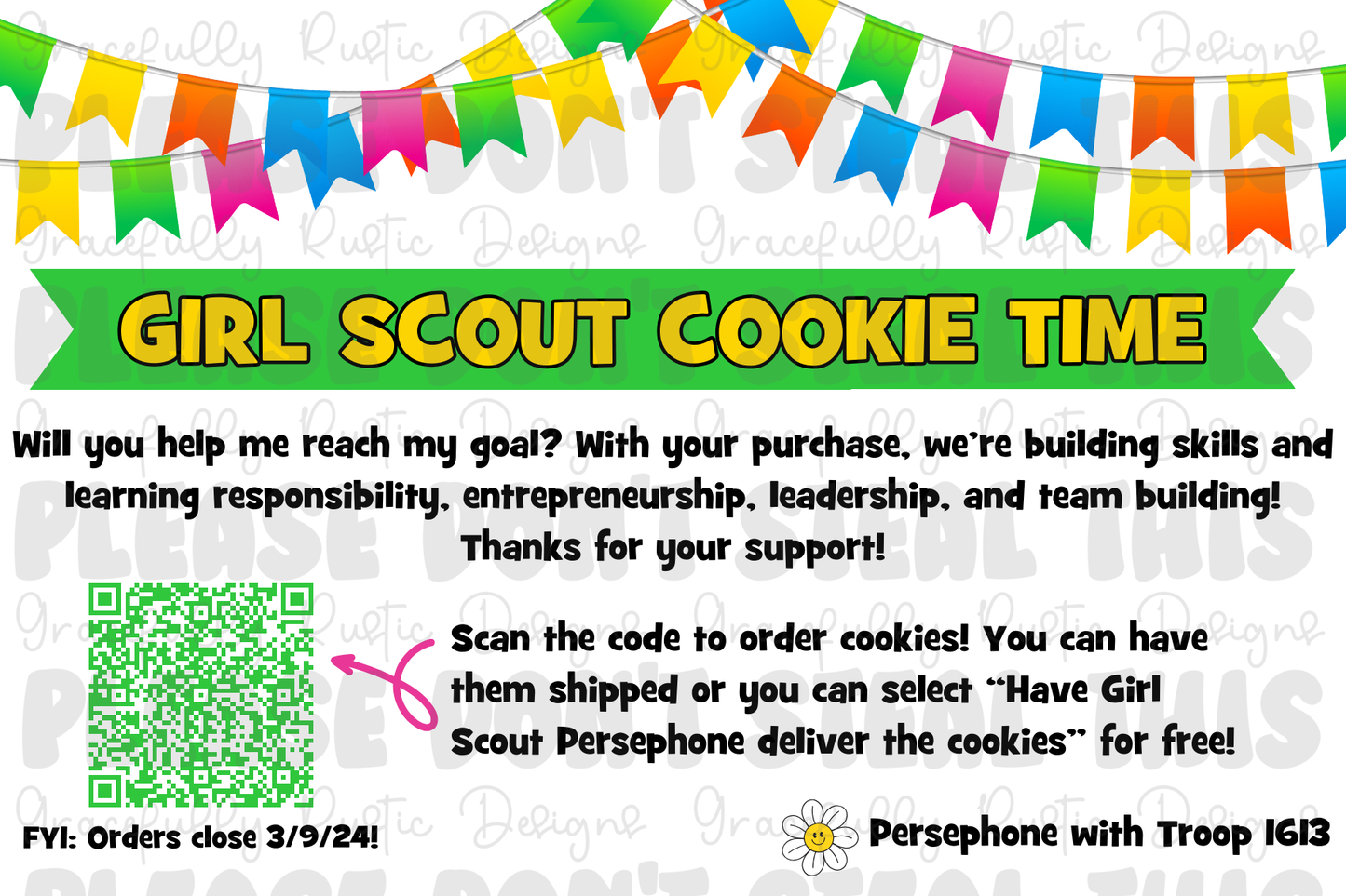 Girl Scout Order Postcard and Thank You card