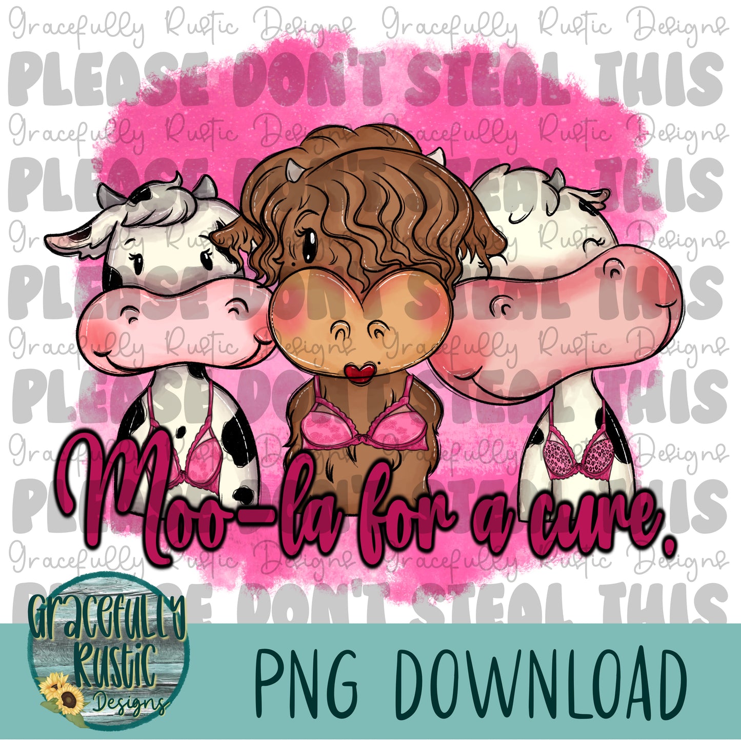 Moo-la for a cure | Breast Cancer Awareness | Full Color | PNG