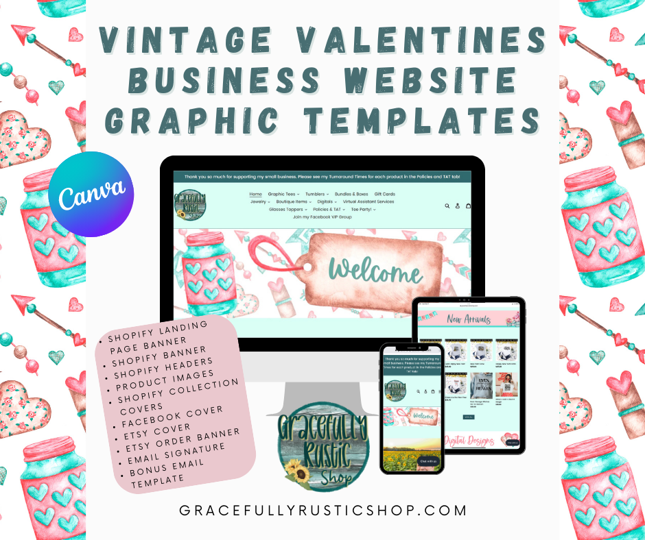 Vintage Valentines Business Website Graphics Template Bundle