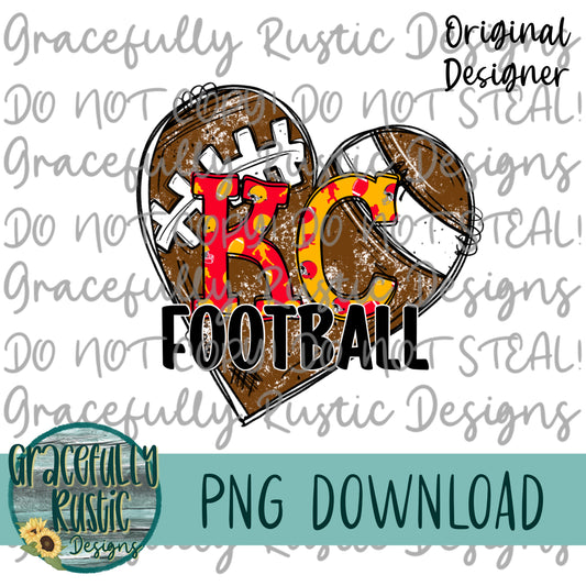 KC Football Heart | KC Chiefs | Full Color | PNG