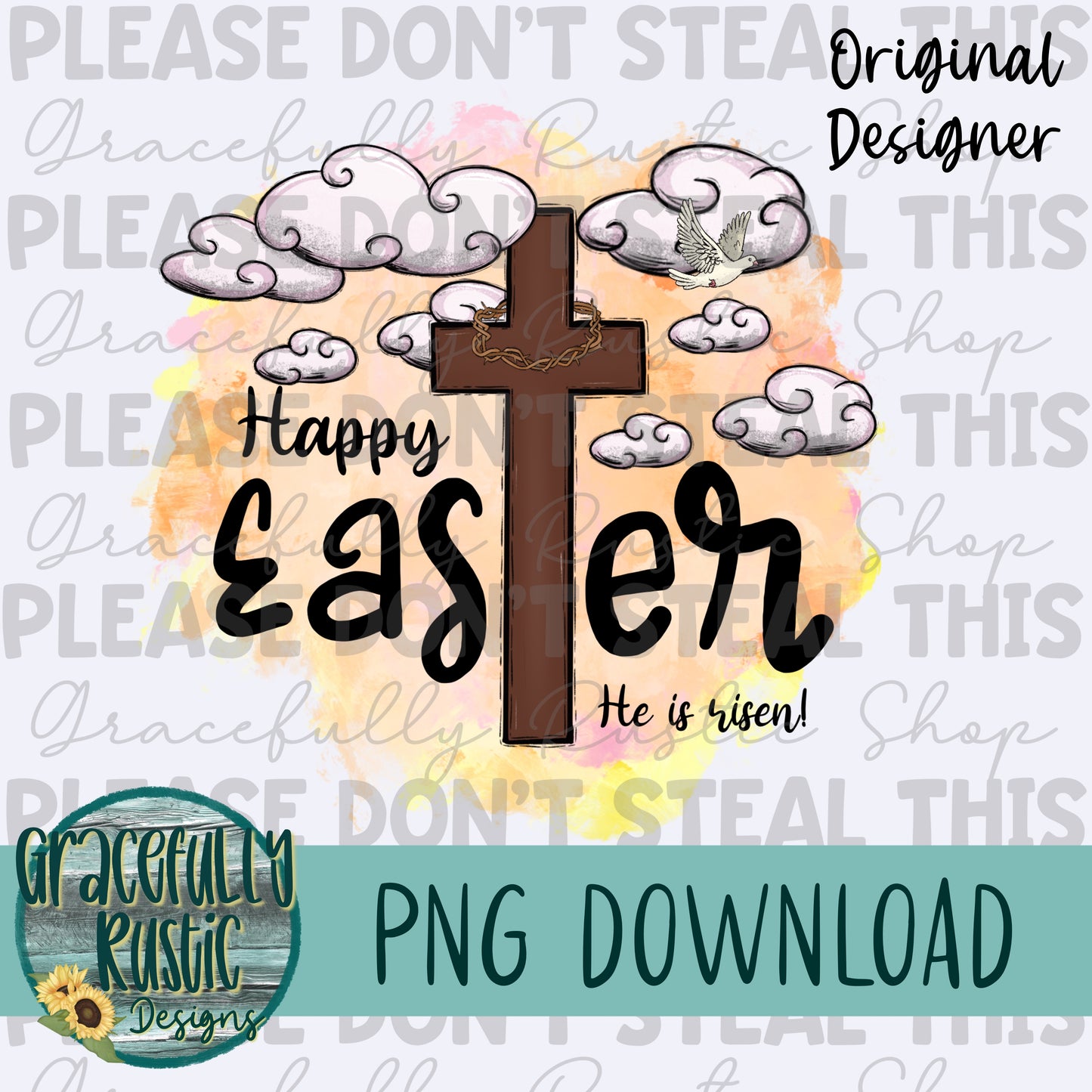 Happy Easter | Cross | Full Color | PNG