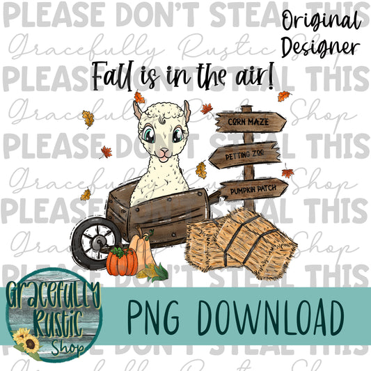 Fall is in the air | Cute Llama | Full Color | PNG