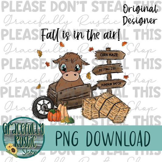 Fall is in the air | Cute Highland Cow | Full Color | PNG