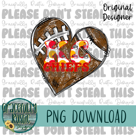 KC Chiefs Football Heart | KC Chiefs | Full Color | PNG