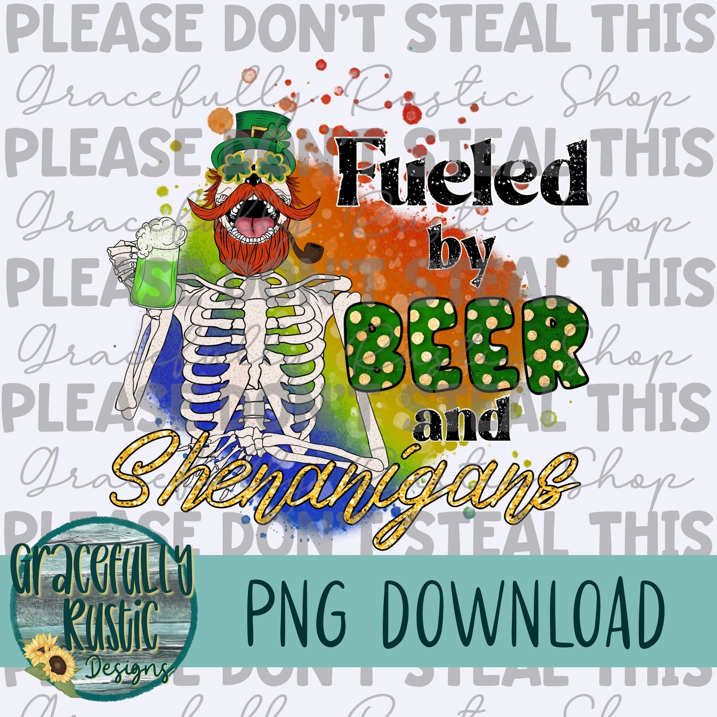 Fueled by beer & shenanigans | Skellie | Full Color | PNG