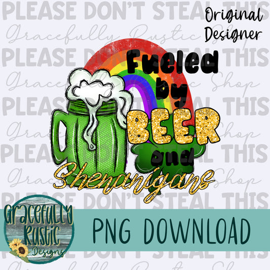 Fueled by beer & shenanigans | beer mug | Full Color | PNG